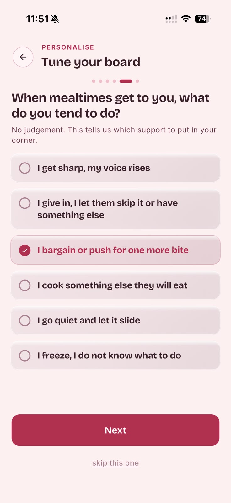 Tune your board question asking what you tend to do when mealtimes get to you, with no judgement